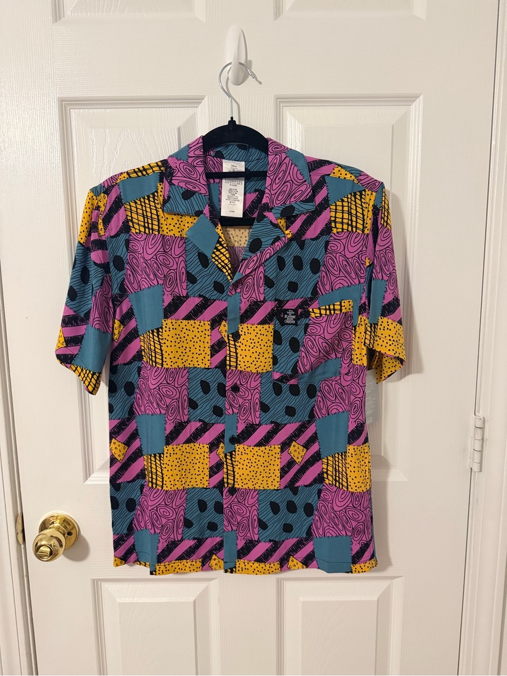 Disney Men's Short-Sleeve Button-Down Shirt - Purple/Teal/Yellow
